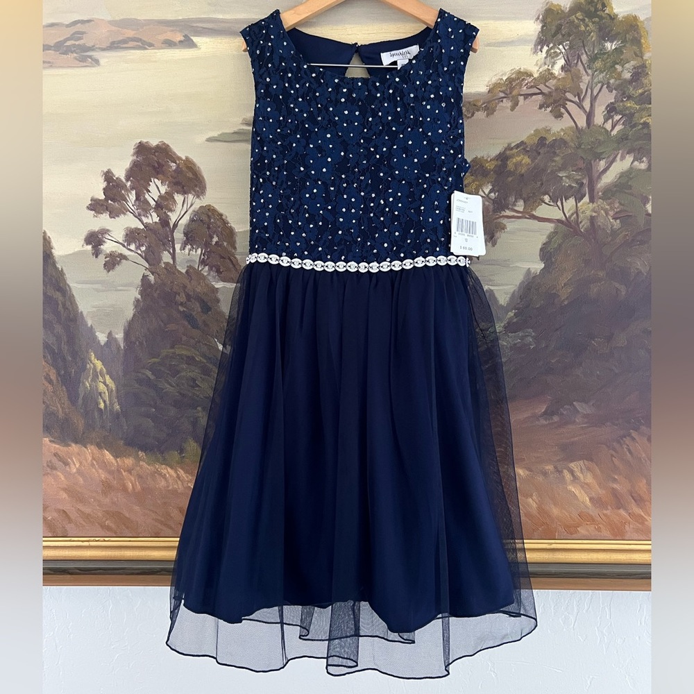 Speechless Kids NWT Formal Princess Navy Dress With Sliver Embellishments Size10